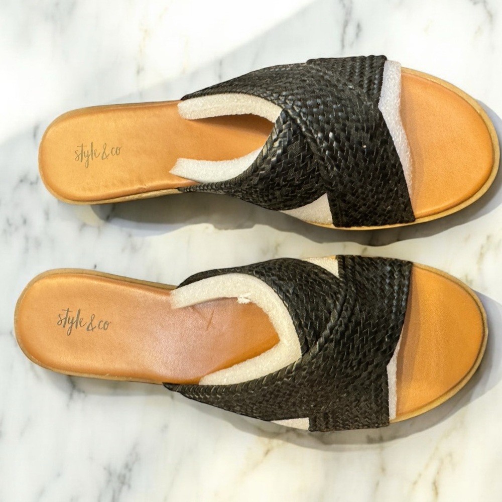 New in Box: Style & Co Vegan leather woven flat slides